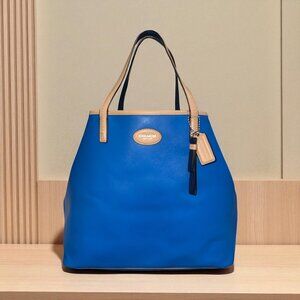 Coach Metro Tote F31326 Blue Leather Tan Trim Shoulder Bag City Shopper Carryall